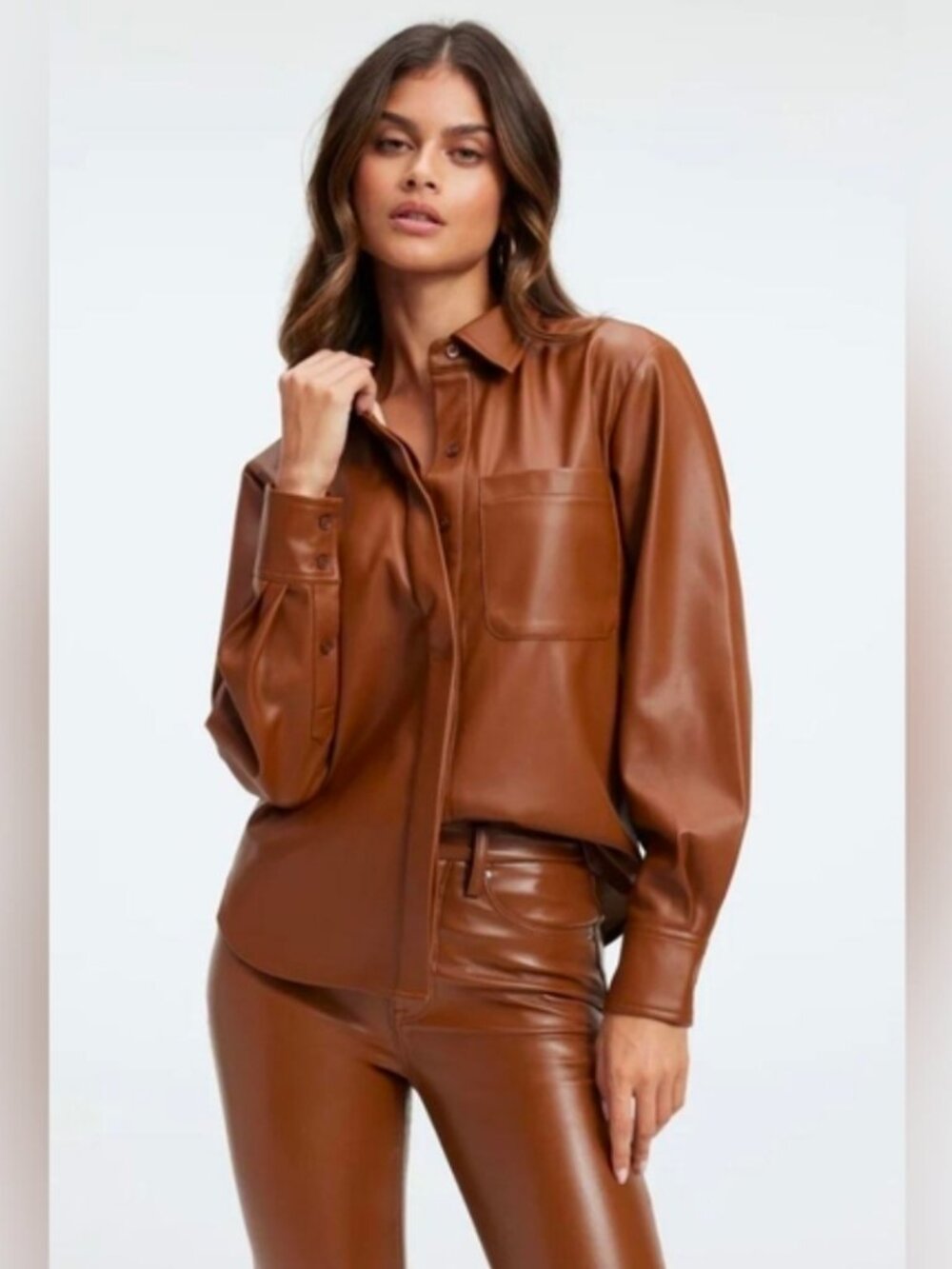 Good American Better Than Leather Faux Leather Button Up Shirt Size 5(2XL/16-18)